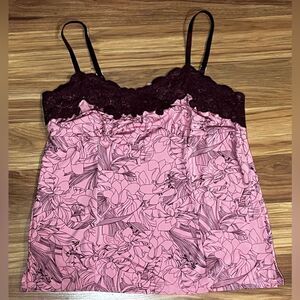 Soma Y2K Pink Burgundy Floral Lace Babydoll Tank Top/Cami Size M